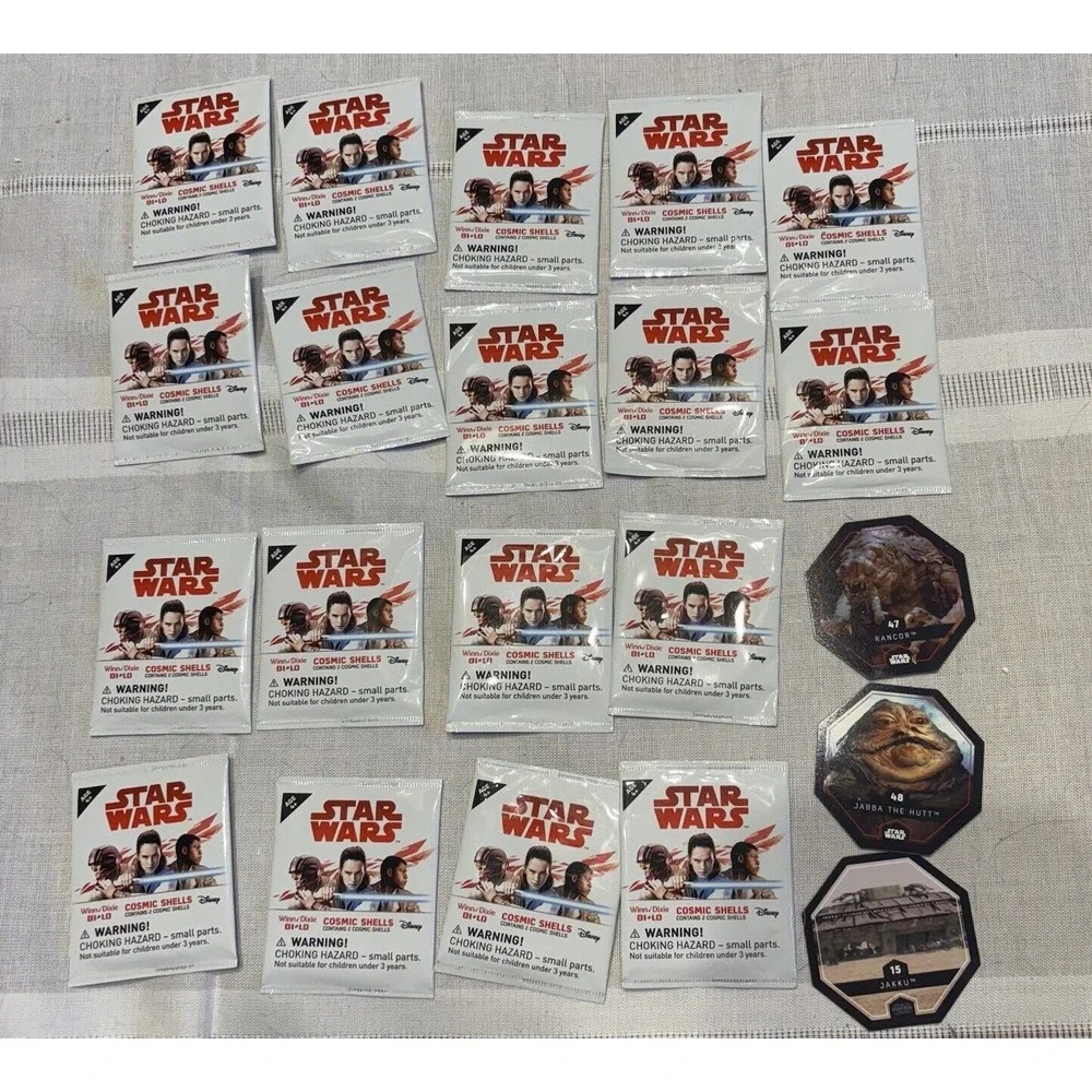 Star Wars Last Jedi Cosmic Shells 18 New‎ Sealed Packets Plus 3 Discs Disney